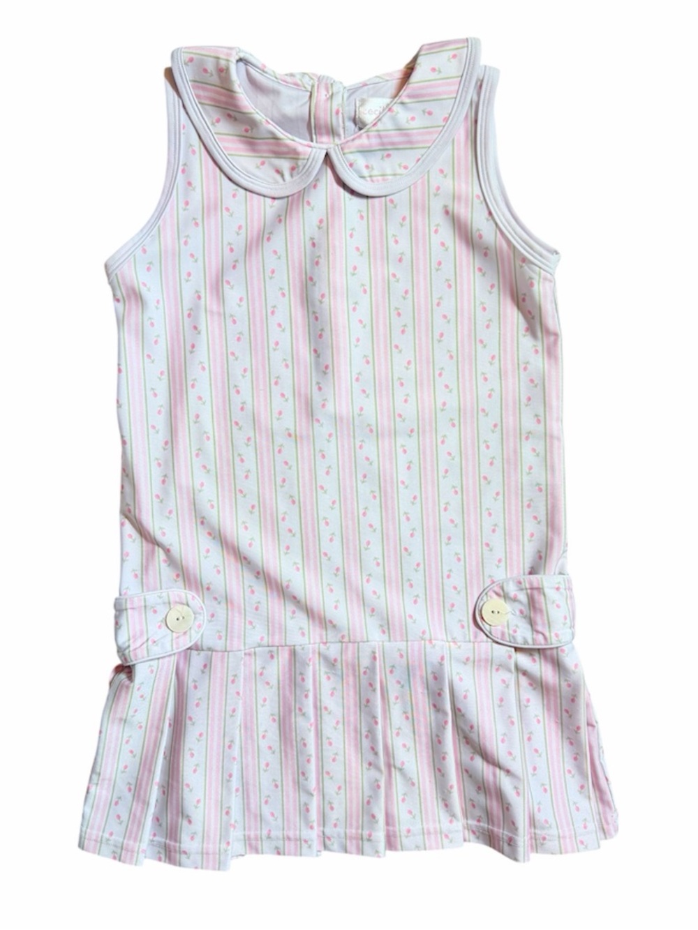 Cecil & Lou pink & green floral stripe print tennis dress 6